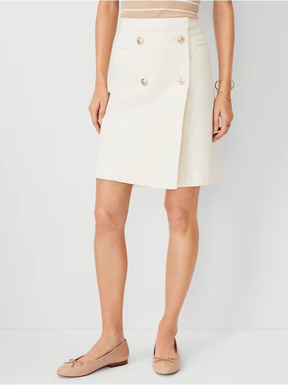 Ann Taylor Weekend Mariner Cream White Denim Skirt Sz 8 Coastal Preppy Classic
